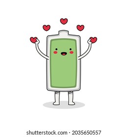 Cute battery cartoon character spreading love