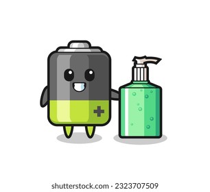 cute battery cartoon with hand sanitizer , cute style design for t shirt, sticker, logo element