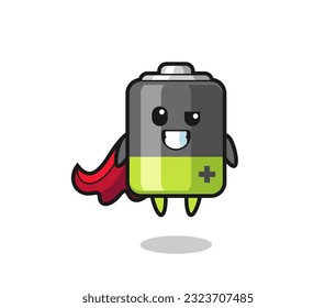 el lindo personaje de la batería como superhéroe volador, diseño de estilo lindo para camiseta, pegatina, elemento logo