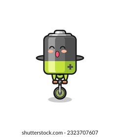 The cute battery character is riding a circus bike , cute style design for t shirt, sticker, logo element