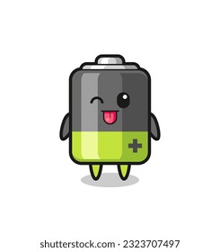 cute battery character in sweet expression while sticking out her tongue , cute style design for t shirt, sticker, logo element