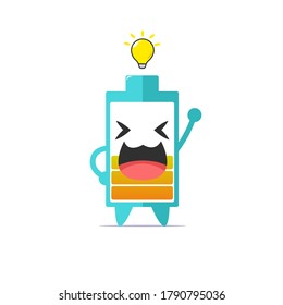Cute battery life character has an idea isolated, on white background. Battery life character emoticon illustration