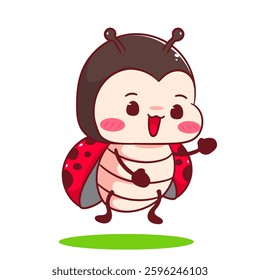 Cute battle lady bug cartoon character. Kawaii animal hand drawn style concept design. Vector art mascot logo icon illustration