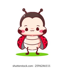 Cute battle lady bug cartoon character. Kawaii animal hand drawn style concept design. Vector art mascot logo icon illustration