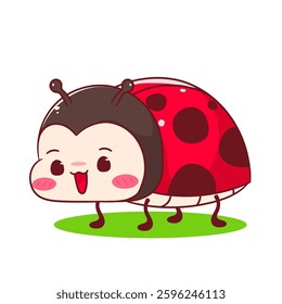 Cute battle lady bug cartoon character. Kawaii animal hand drawn style concept design. Vector art mascot logo icon illustration