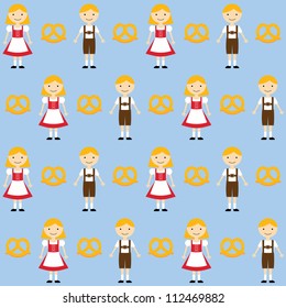 Cute bavarian children in traditional clothing, seamless vector pattern