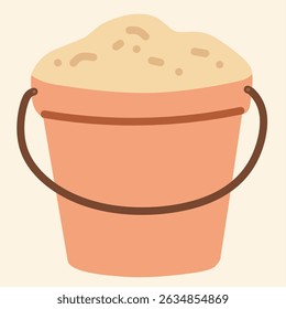 Cute beach bucket filled with sand, perfect vector for summer vacation graphics, kids playtime illustrations, and seaside holiday themes.