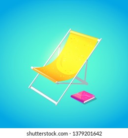 Cute beach chaise longue in bright cartoon style. Symbol of summer vocations. Vector illustration.