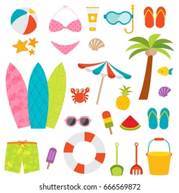 Cute beach elements vector