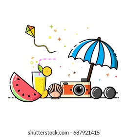 cute the beach flat icon set vector