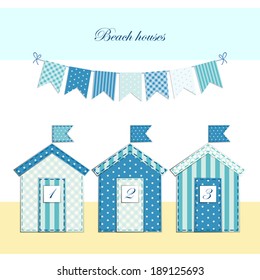 Cute beach huts as retro fabric applique 