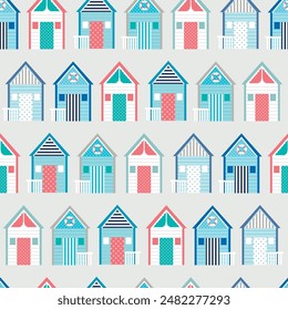 Cute Beach Huts Seamless Pattern