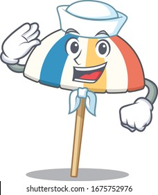 Cute beach umbrella Sailor cartoon character wearing white hat