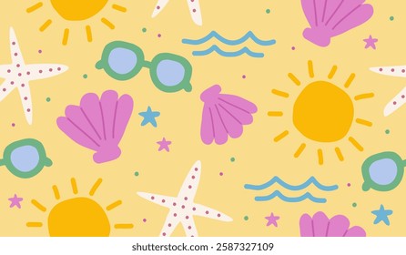 Cute beach vibes pattern background vector design