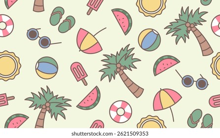 Cute beach vibes pattern background vector design