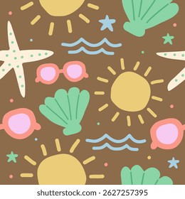 Cute beach vibes pattern background vector design