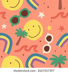 Cute beach vibes pattern background vector design