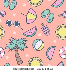 Cute beach vibes pattern background vector design