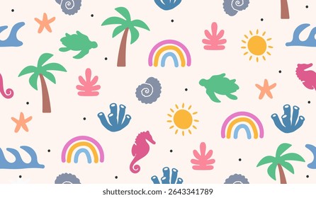 Cute beach vibes pattern background vector design