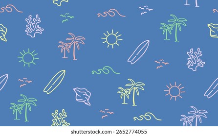 Cute beach vibes pattern background vector design