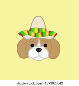 Cute Beagle Celebrates Cinco de Mayo Wears Sombrero Cartoon Vector Illustration