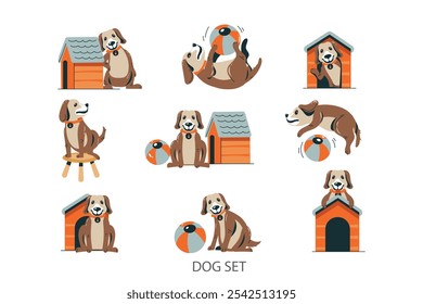 cute beagle dog animal pet with many pose bundle set