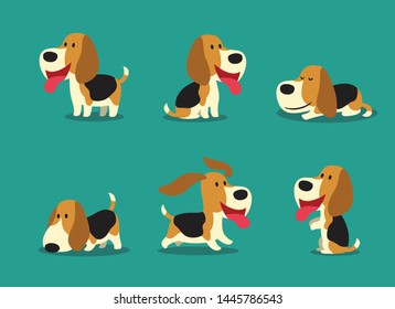 Cute beagle dog cartoon character, Funny in different poses, Lovely pet, Vector illustrations