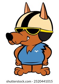 Cute Beagle Dog cartoon characters wearing helmet, sunglasses, and jeans jacket. Get ready to riding with motorcycle. Best for sticker, logo, and mascot for motorcycle biker club