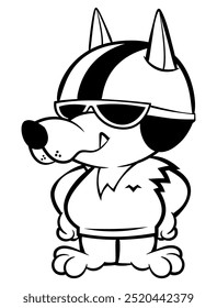 Cute Beagle Dog cartoon characters wearing helmet, sunglasses, and jeans jacket. Get ready to riding with motorcycle. Best for outline, logo, and mascot for motorcycle biker club