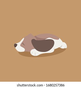 Cute beagle dog cartoon vector, isolated graphic in brown background.