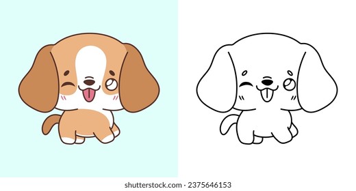 Cute Beagle Dog Clipart for Coloring Page and Illustration. Happy Clip Art Puppy. Happy Vector Illustration of a Kawaii Animal for Stickers, Baby Shower, Coloring Pages. 