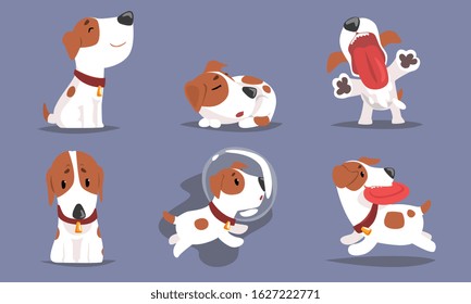 Cute Beagle Dog Collection, Funny Adorable Pet Animal Character in Different Situations Vector Illustration