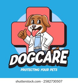 Cute Beagle Dog Doctor Animal Healthcare with Medical Cross Logo Mascot Cartoon Character Illustration