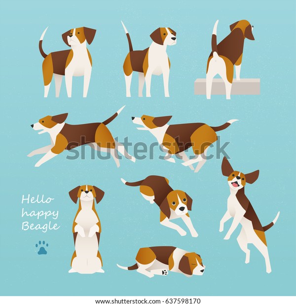 かわいいビーグル犬の活気ある行動ベクターイラストフラットデザイン のベクター画像素材 ロイヤリティフリー