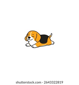 Cute beagle dog lying down with its eyes closed cartoon, looking peaceful and happy, vector illustration