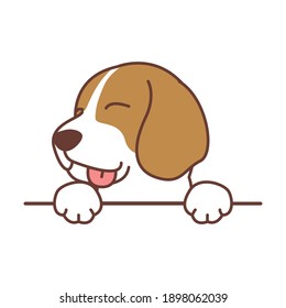 Cute beagle dog paws up over wall, vector illustration