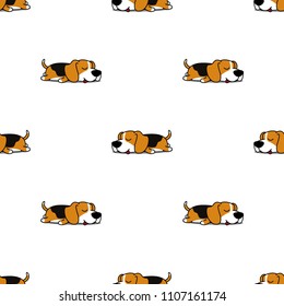 Cute beagle dog sleeping seamless pattern, vector illustration