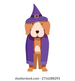 Cute beagle dog wearing wizard costume celebrating halloween