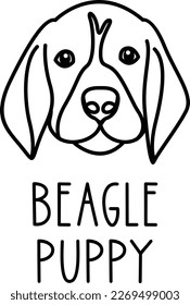 Cara de beagle. Icono de cabeza de perro. Ilustración vectorial aislada dibujada a mano en estilo doodle sobre fondo blanco
