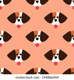 Cute beagle puppy head seamless pattern.