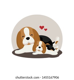 Cute Beagle and puppy with hearts.