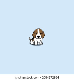 Cute beagle puppy sitting cartoon, vector illustration