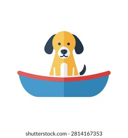 Cute Beagle Puppy Sitting Inside a Small Blue Boat Isolated on White Background Vector Illustration