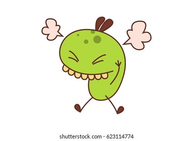 Cute Bean Monster Furious. Vector Illustration. Isolated on white background.