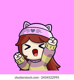 cute beanie girl raised hand excited cartoon emotes vector