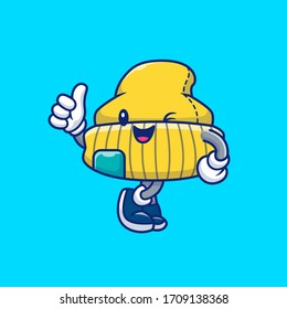 Cute Beanie Hat Vector Icon Illustration. Mascot Cartoon Character. Flat Cartoon Style Suitable for Web Landing Page, Banner, Flyer, Sticker, Card