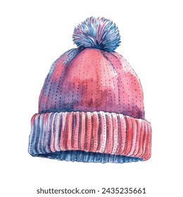 cute beanie hat vector illustration in watercolour style