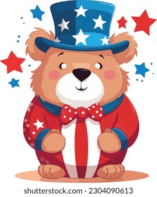 Cute Bear in 4th of july