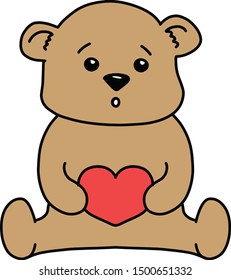 Cute Bear adorable teddy holding a heart doodle kawaii style perfect as a greeting card or textile cartoon brown grizzly 