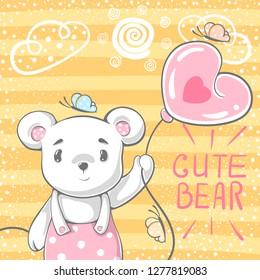 Cute bear with air balloon. Hand draw